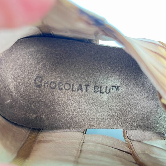 Chocolat Blu Vivienne Brown Leather Slip On Woven Strap Sandals Women's Sz 6 - Picture 8 of 10